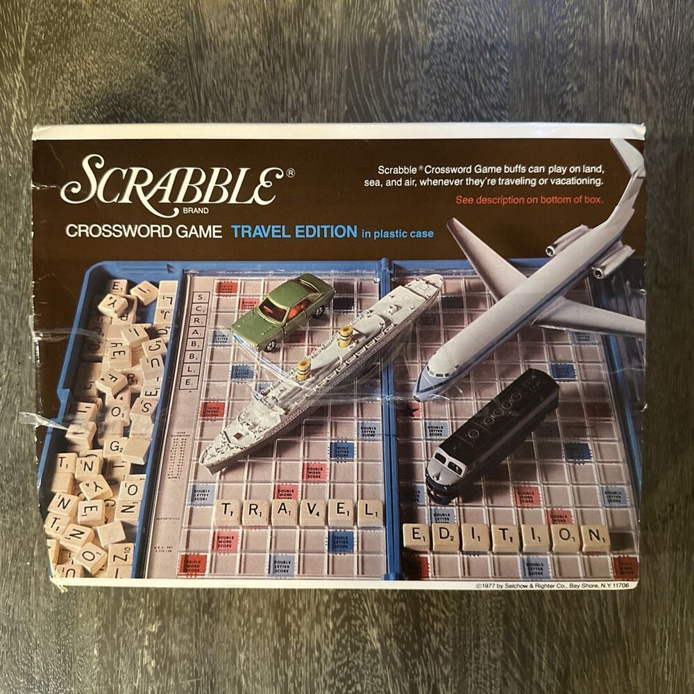 Vintage 1977 Scrabble Travel Edition Blue Case Complete 100 Wood Tiles